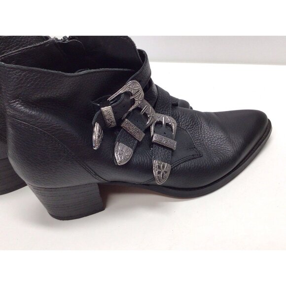 ASOS Black Leather Silver Buckle Boots Booties With Heel Women’s Size 10 - Picture 11 of 16